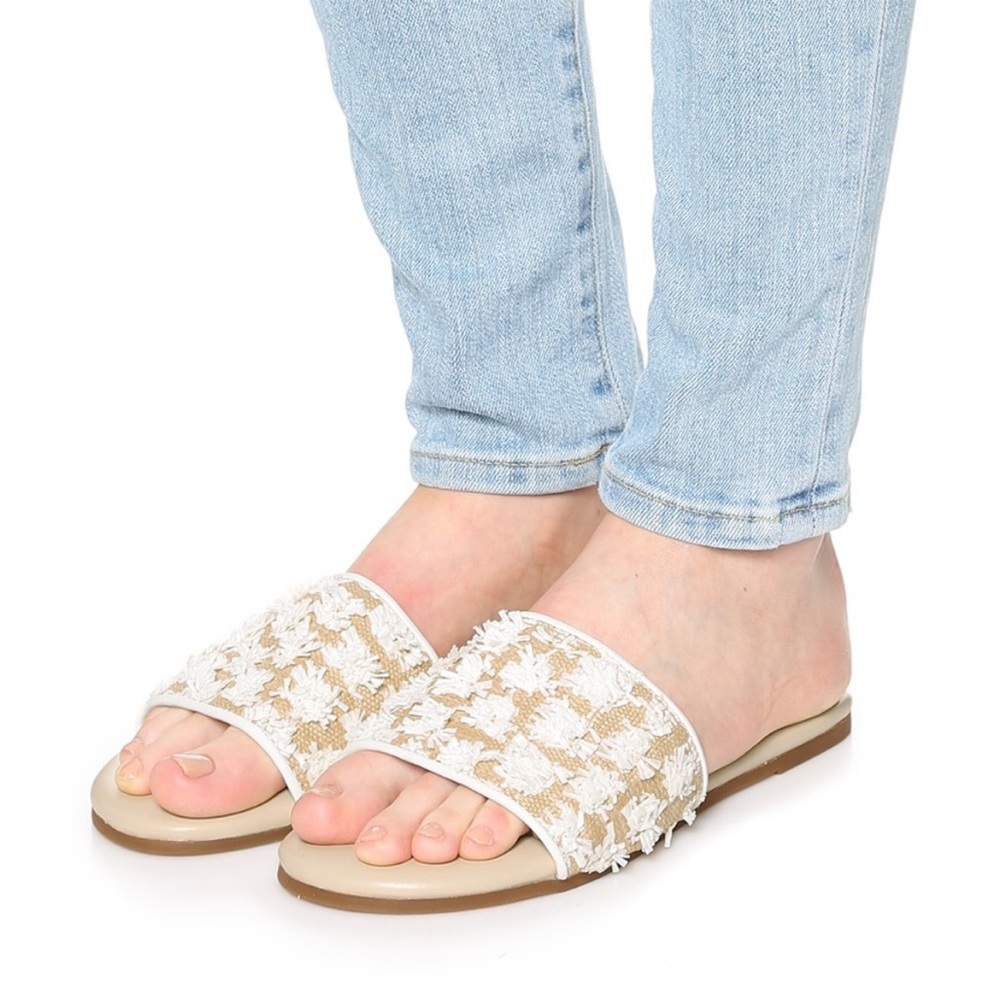 Yosi Samra white Reese Rattan slides brand new